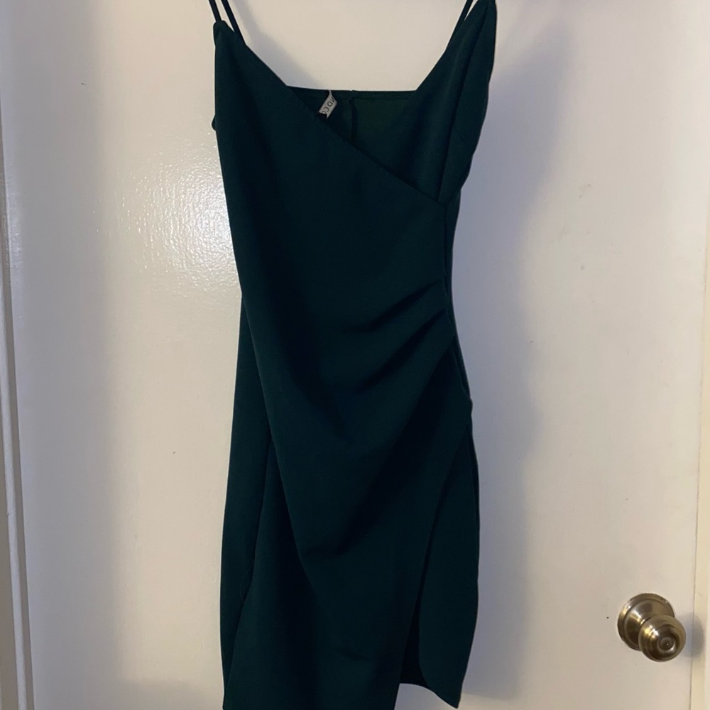 Mind Code Asymmetrical Dark Green Dress